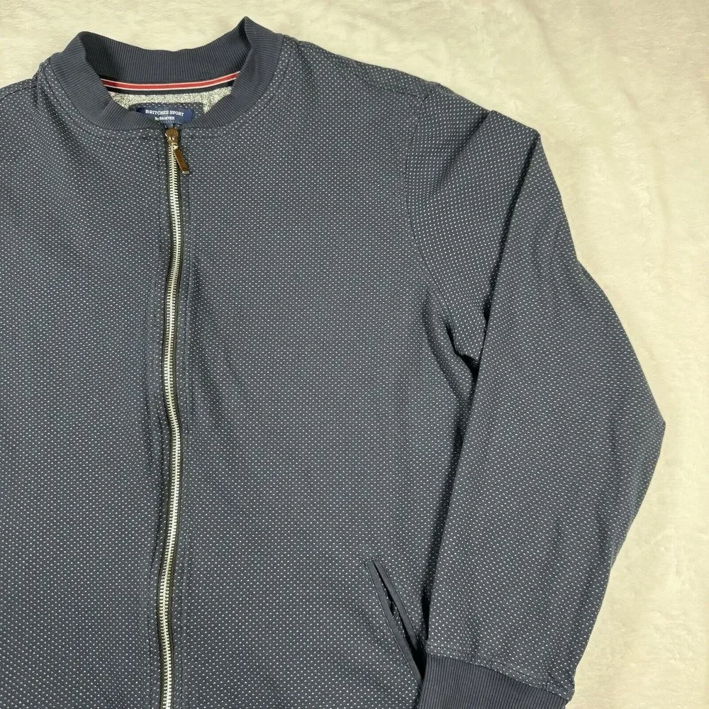 Britches Sport By Wanted Jacket Mens L Bomber Birdseye Full Zip Long Sleeve Blue